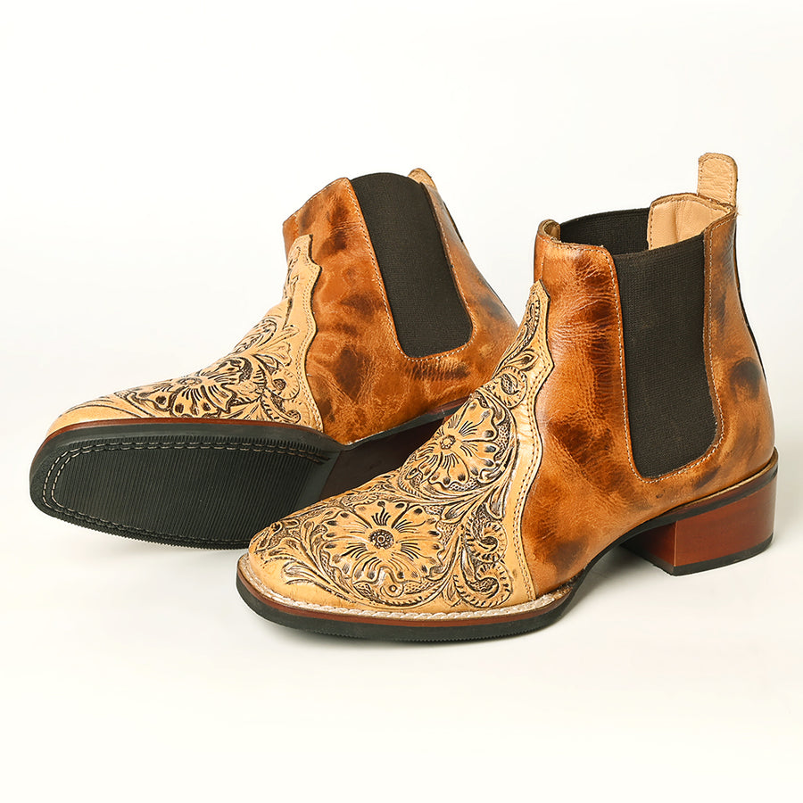 American Darling Floral Hand Curved Genuine Western Leather Riding Ankle Boot | Bag Handbag