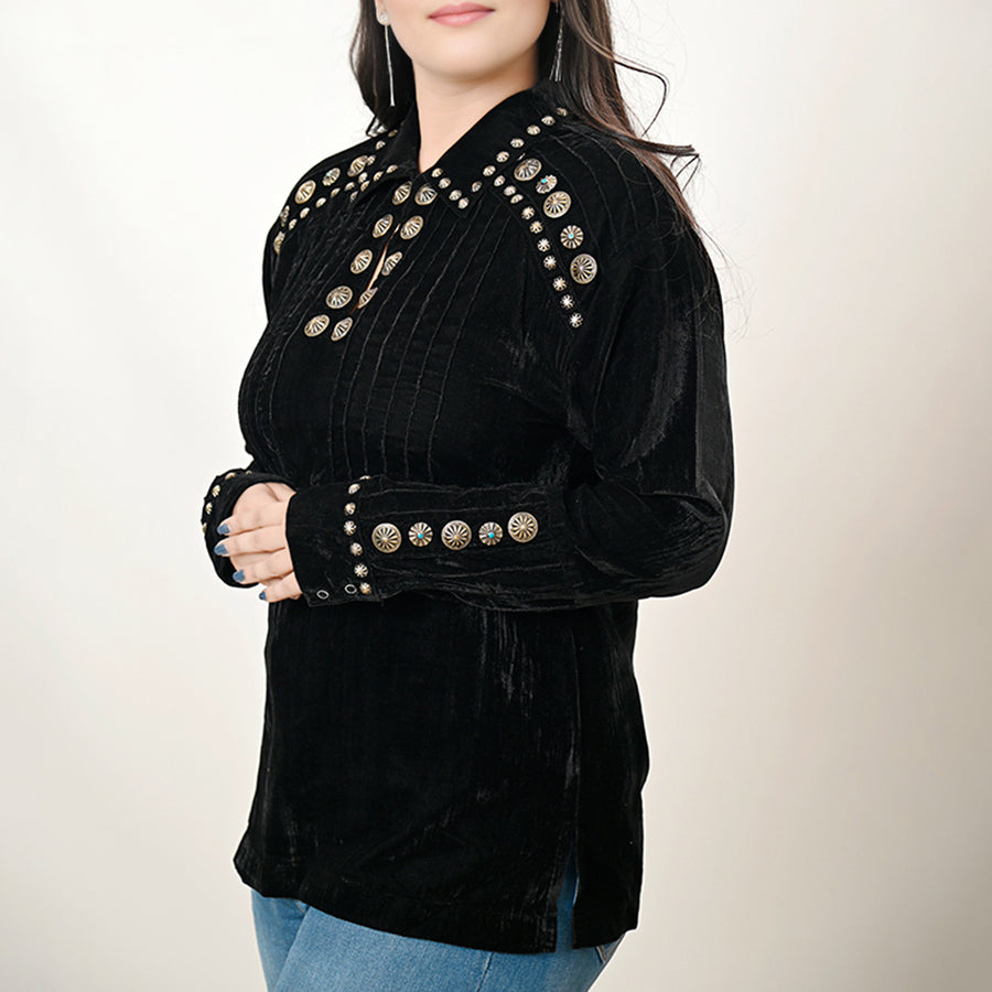 American Darling Velvet Women shirt dress Tunic Ladies girl Top Black| Vintage Leather Shirt|Shirt |Leather