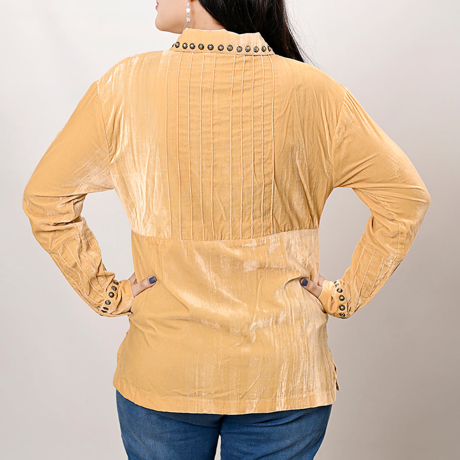 American Darling Velvet Women shirt dress Tunic Ladies girl Top Yellow| Vintage Leather