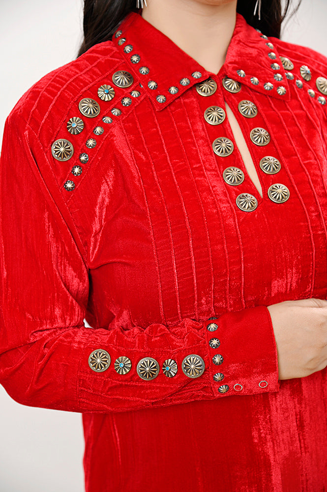 American Darling Velvet Women shirt dress Tunic Ladies girl Top