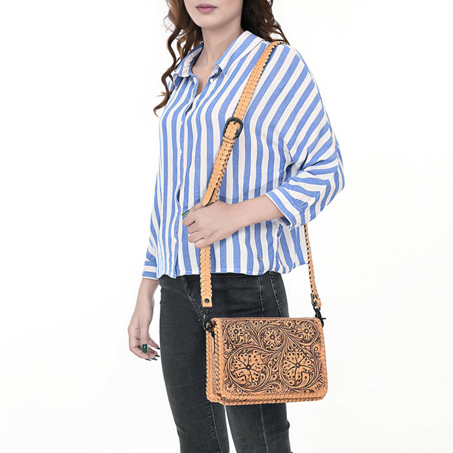 American Darling Cross Body Hand Tooled Genuine Leather Western Women Bag | Antique Tan Handbag Purse Crossbody for Cute