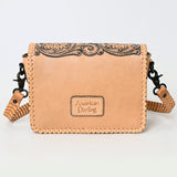 American Darling Cross Body Hand Tooled Genuine Leather Western Women Bag | Antique Tan Handbag Purse Crossbody for Cute