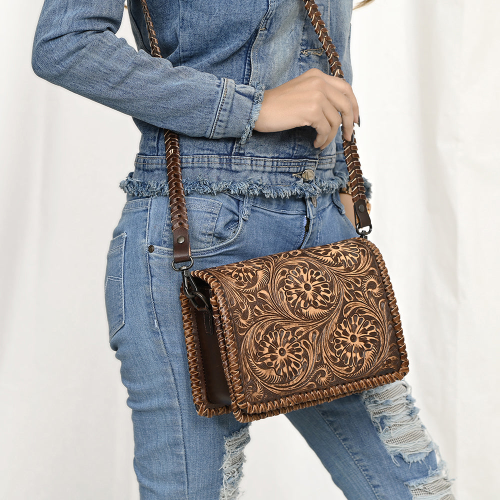 American Darling Cross Body Hand Tooled Genuine Leather Western Women Bag | Antique Tan Handbag Purse Crossbody for Cute