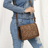 American Darling Cross Body Hand Tooled Genuine Leather Western Women Bag | Antique Tan Handbag Purse Crossbody for Cute