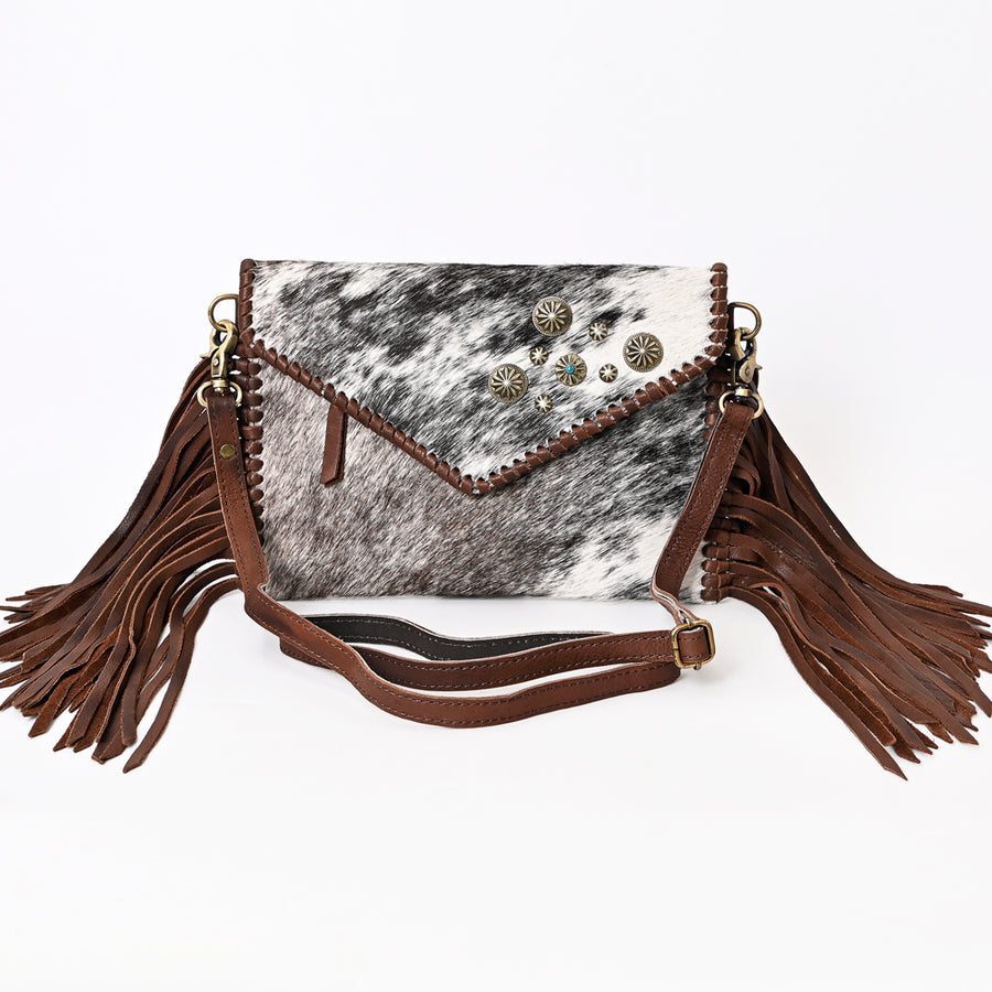 American Darling Hair-On Cowhide Braided Genuine Leather Envelope Fringes Vegetable-Tanned Eco-Friendly Western