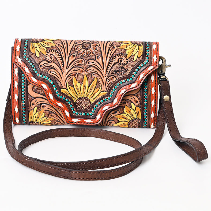 American Darling Hand Tooled Floral Carved Genuine Leather Small Cross body Bag Vegetable-Tanned Eco-Friendly Western