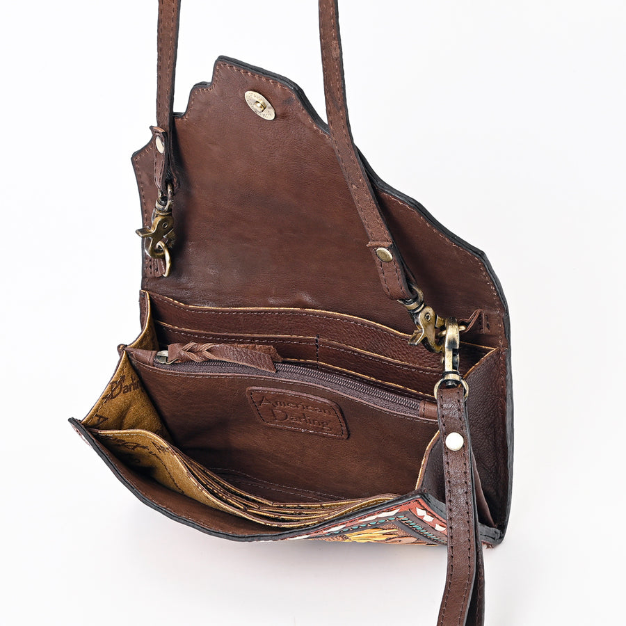 American Darling Hand Tooled Floral Carved Genuine Leather Small Cross body Bag Vegetable-Tanned Eco-Friendly Western
