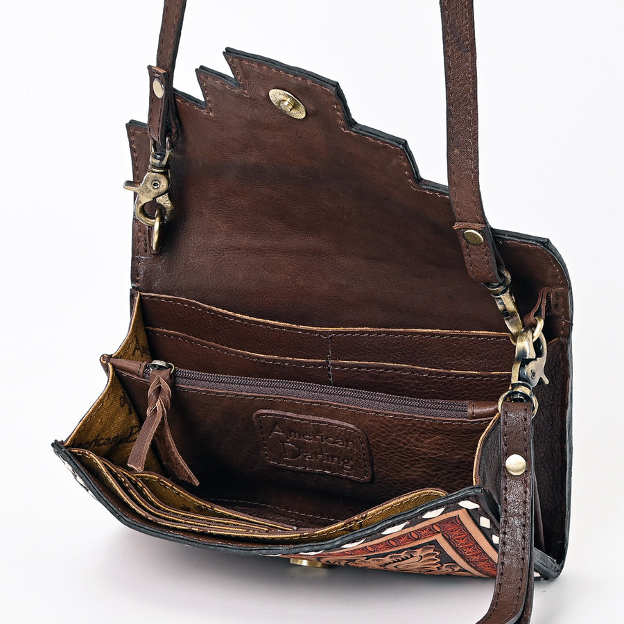 American Darling Hand Tooled Floral Carved Genuine Leather Small Cross body Bag Vegetable-Tanned Eco-Friendly Western
