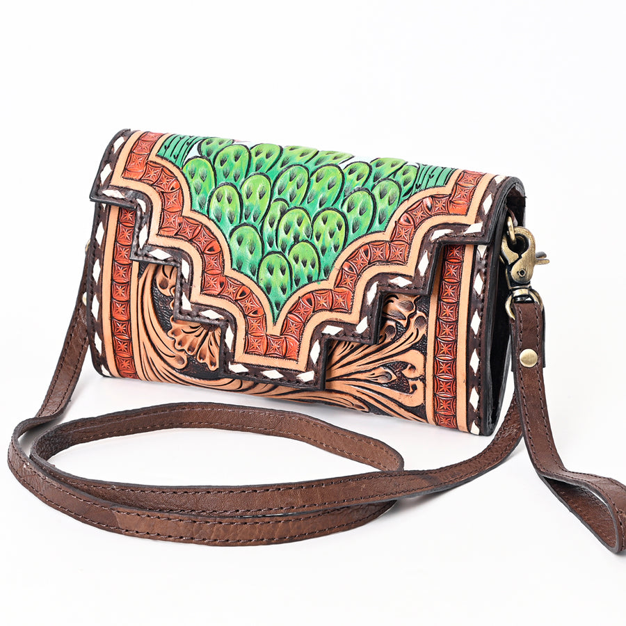 American Darling Hand Tooled Floral Carved Genuine Leather Small Cross body Bag - Uhorse