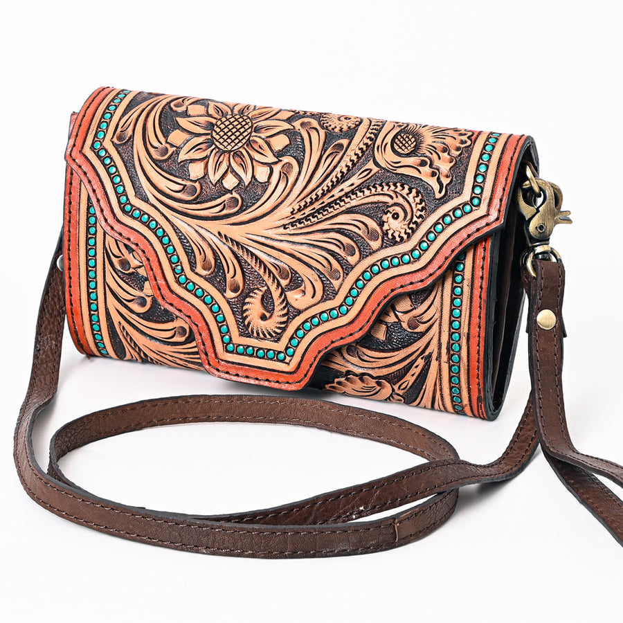 American Darling Hand Tooled Floral Carved Genuine Leather Small Cross body Bag - Uhorse