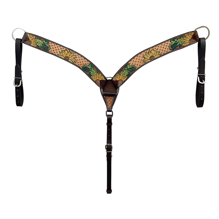 HILASON Western Horse Breast Collar Tack American Leather Sunflower Carving Brown - Uhorse
