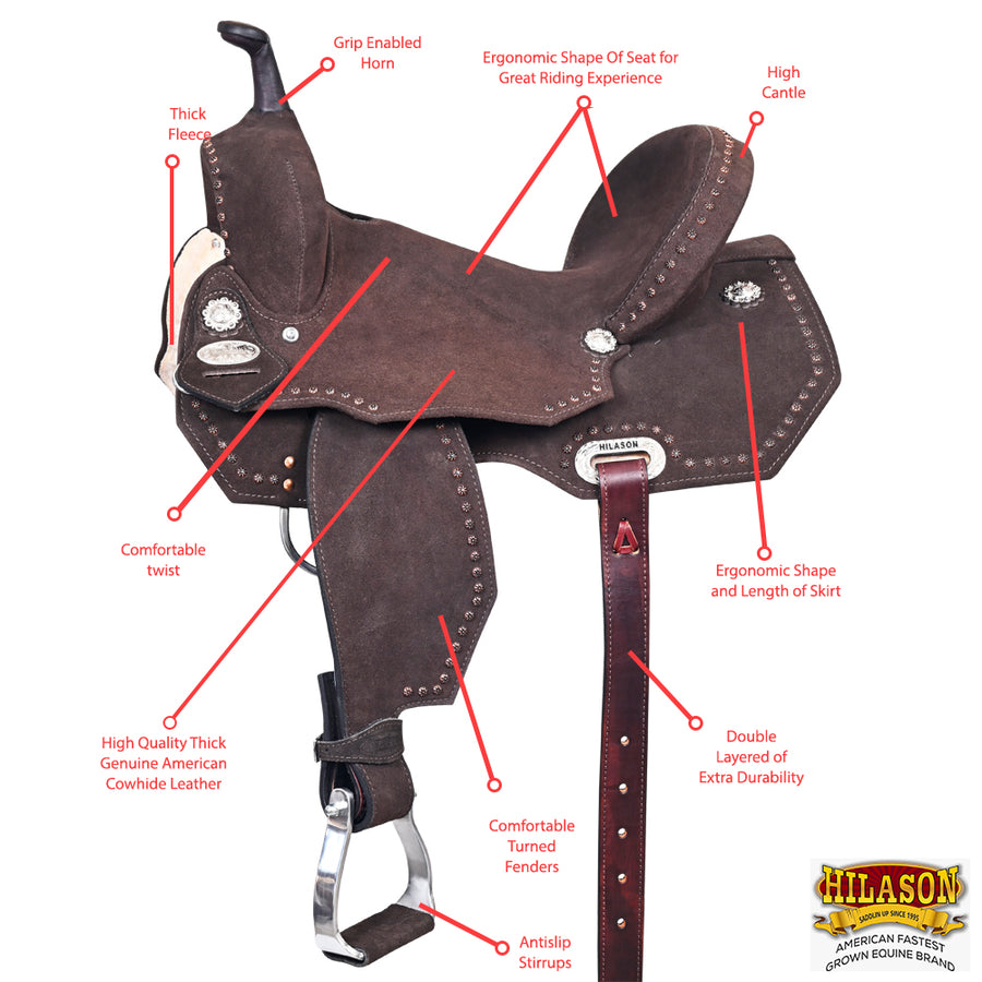 HILASON Western Horse Flex Tree Barrel Trail in Leather Saddle Brown | for Horses