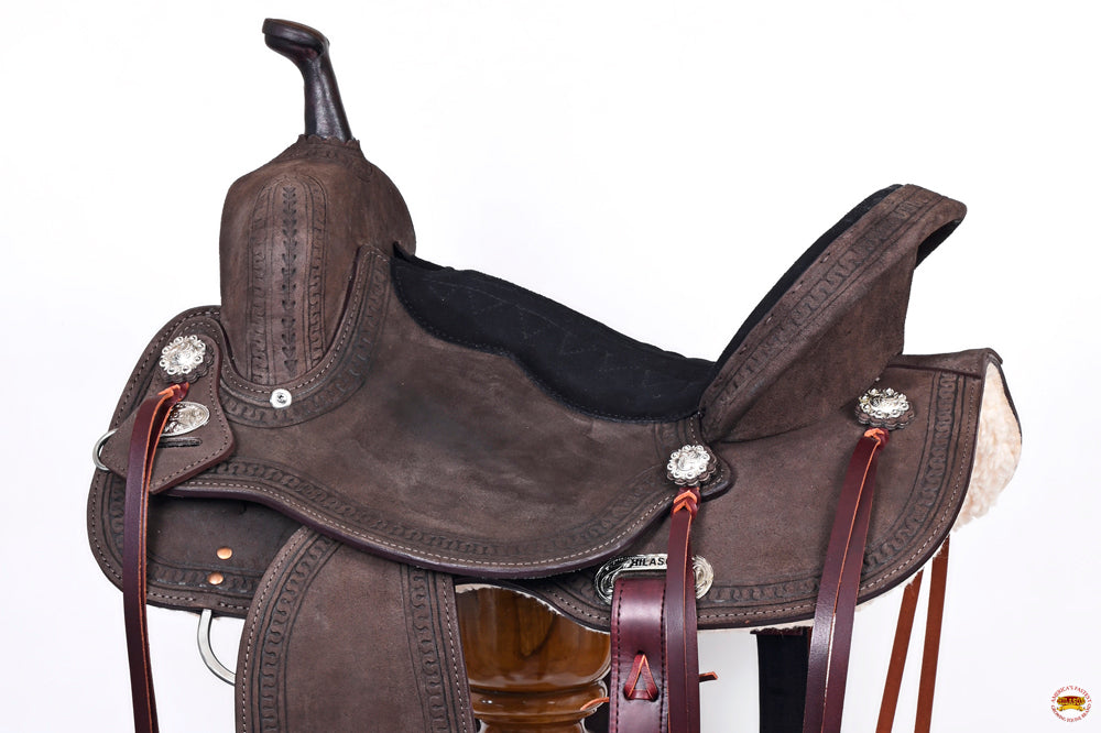 Hilason Western Horse Flex Tree Barrel Trail In Suede Leather Saddle Brown