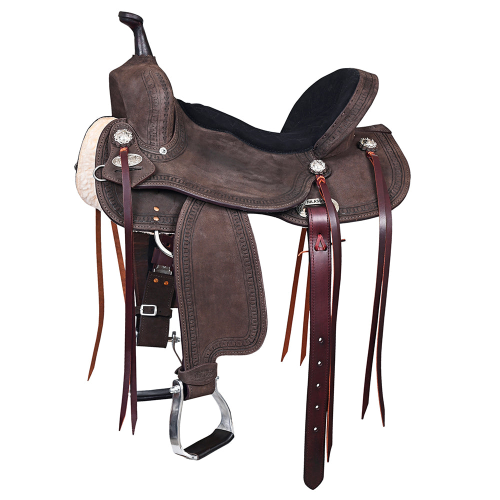 Hilason Western Horse Flex Tree Barrel Trail In Suede Leather Saddle Brown