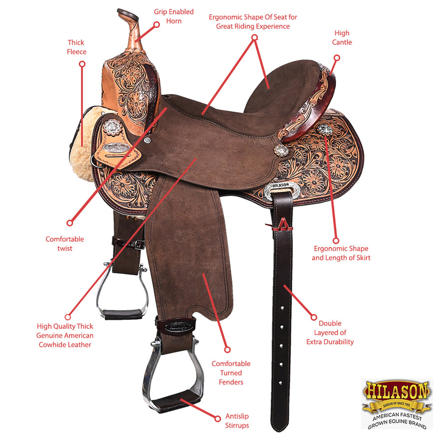 HILASON Western Horse Flex Tree Barrel Trail in American Leather Saddle Brown | for Horses