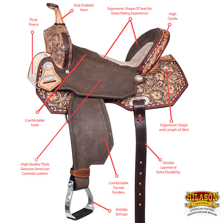 HILASON Western Horse Flex Tree Barrel Trail in American Leather Saddle Brown | for Horses