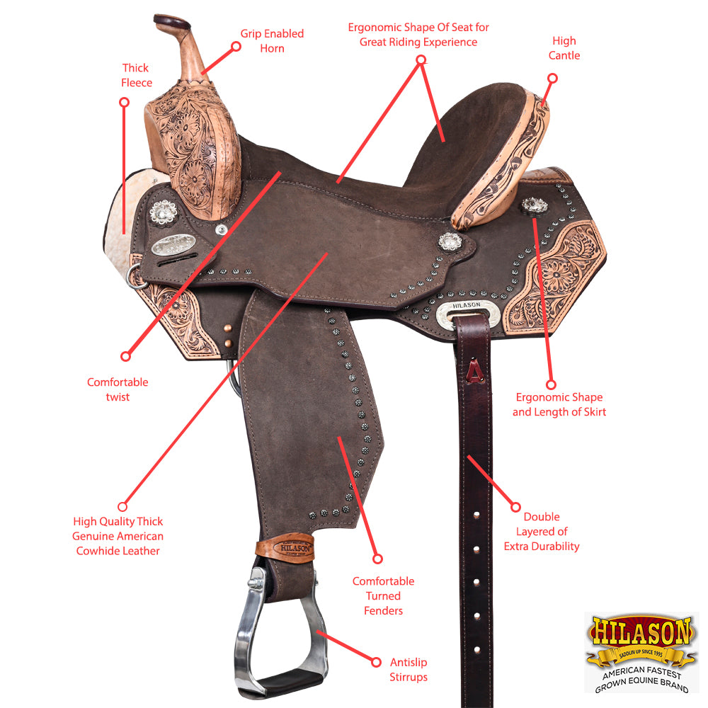 Hilason Western Horse Flex Tree Barrel Trail In American Leather Saddle Brown