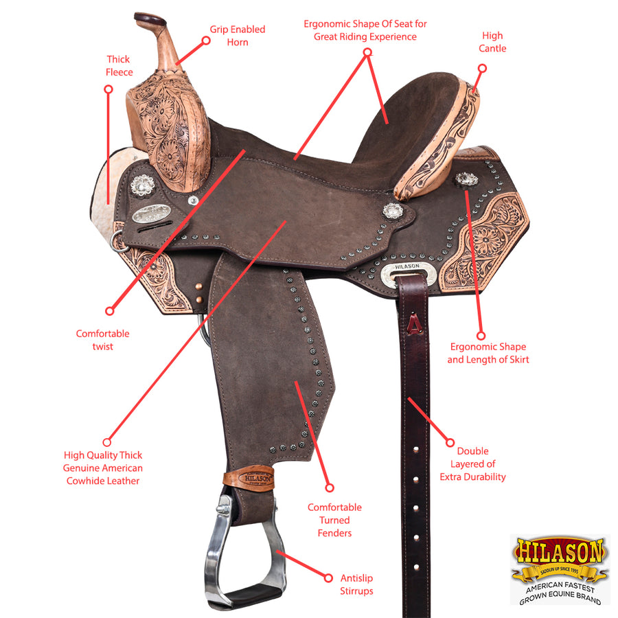 HILASON Western Horse Flex Tree Barrel Trail in American Leather Saddle Brown | for Horses