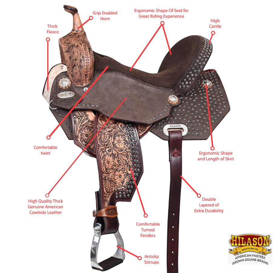 HILASON Western Horse Flex Tree Barrel Trail in American Leather Saddle Brown | for Horses