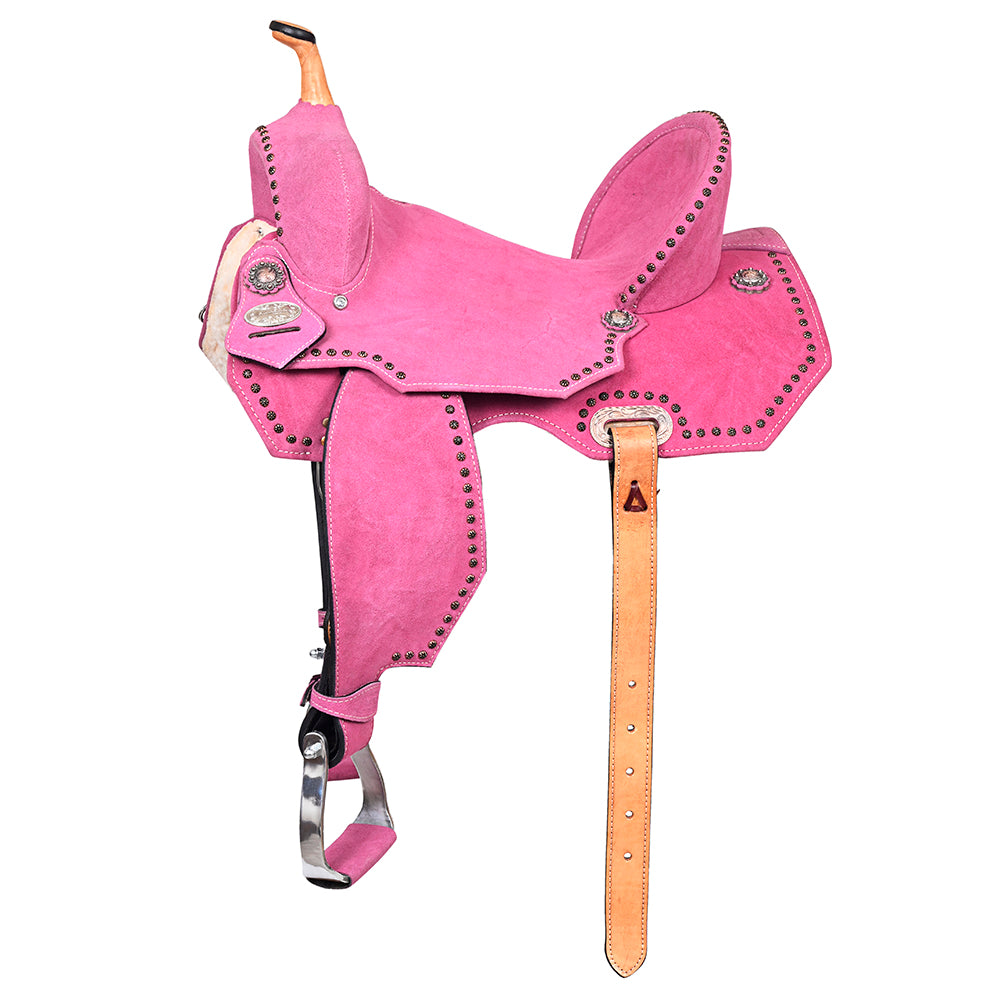 Hilason Western Horse Flex Tree Barrel Trail In Suede Leather Saddle Pink