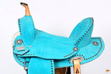 HILASON Western Horse Flex Tree Barrel Trail in American Leather Saddle Turquoise | Leather Saddle | Western Saddle | Saddle for Horses | Horse Saddle Western