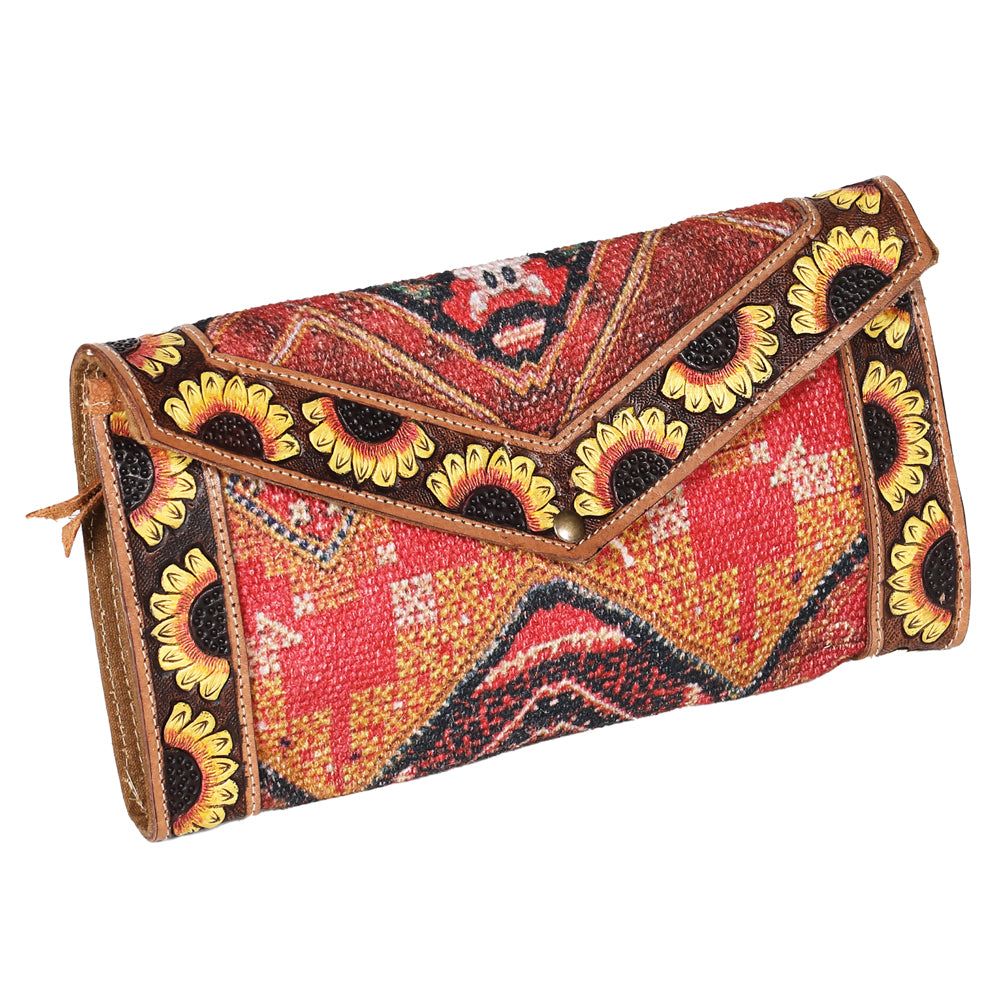 OHLAY WALLET Hand Tooled Upcycled Wool Genuine Leather women bag western handbag purse