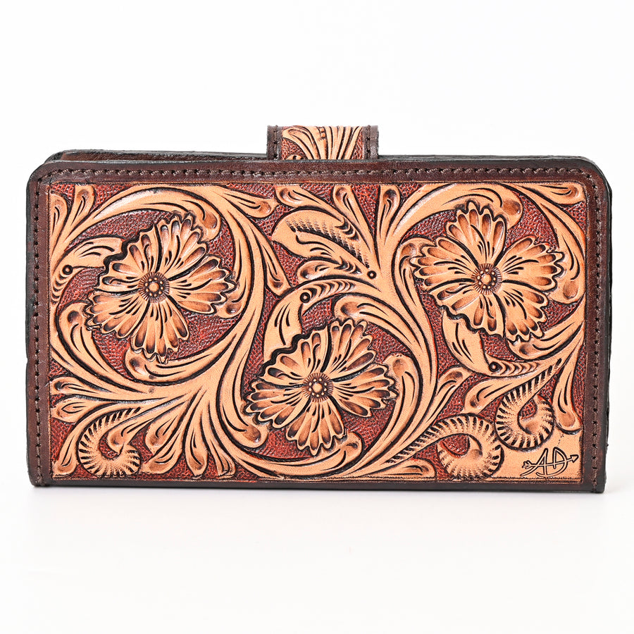 American Darling Hand Tooled Floral Carved Genuine Leather Clutch Bag Vegetable-Tanned Eco-Friendly Western Wallet