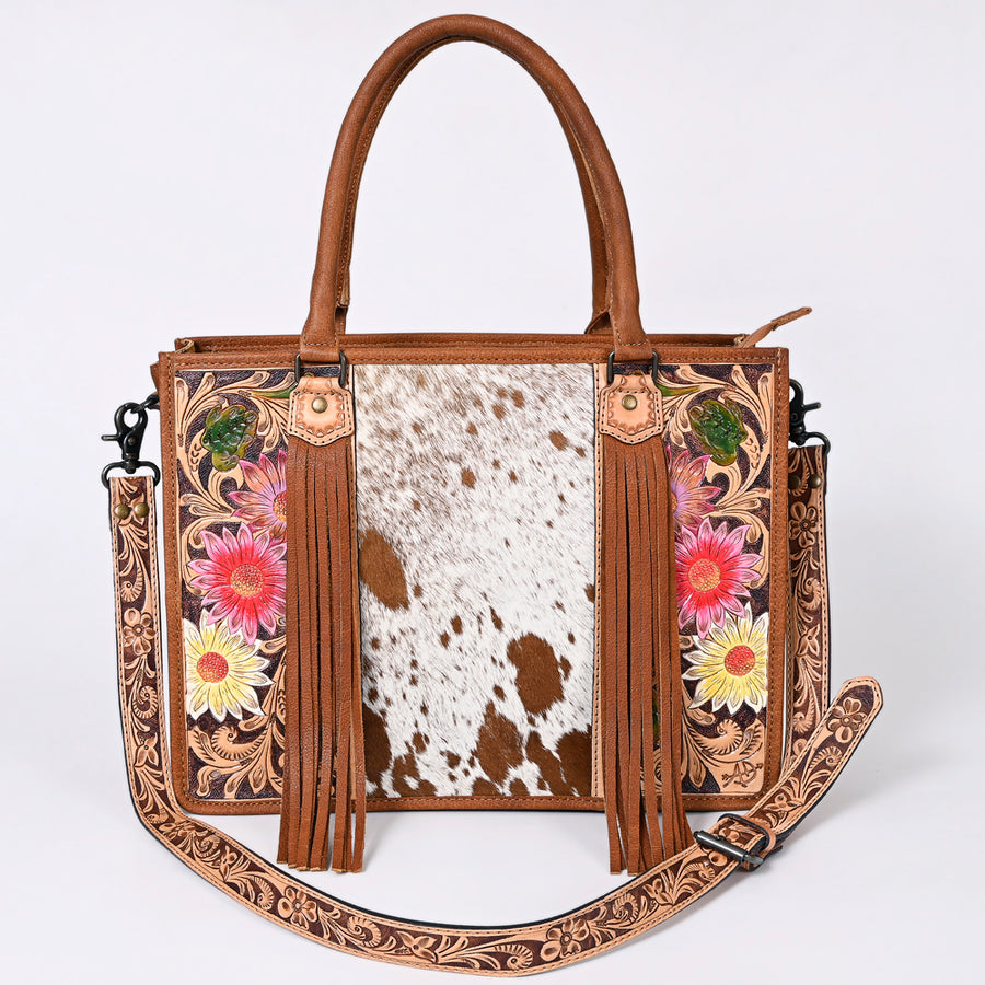 American Darling Briefcase Hand Tooled Hair On Genuine Leather Western Women Bag Handbag | for Cute Laptop
