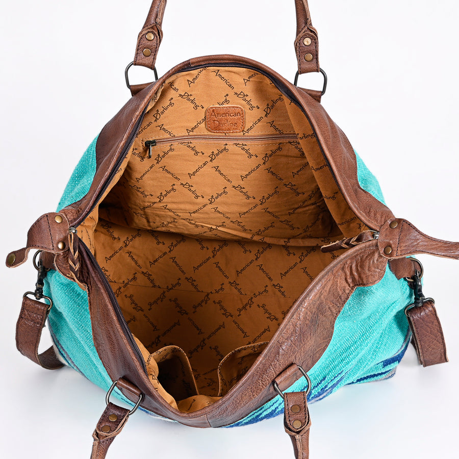 American Darling Duffel Bag Handcrafted from Hand Woven Saddle Blanket and Genuine Leather with YKK Zipper and Large Capacity