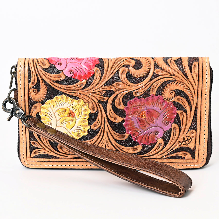 American Darling Western Organizer Bag Hand Woven Saddle Blanket Hand Tooled Leather Small Organizer 4.5in (H) X 8in (W)