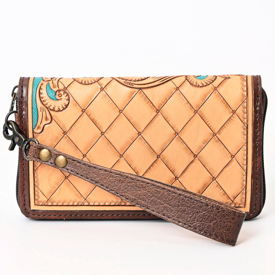 American Darling Western Organizer Bag Hand Woven Saddle Blanket Hand Tooled Leather Small Organizer 4.5in (H) X 8in (W)