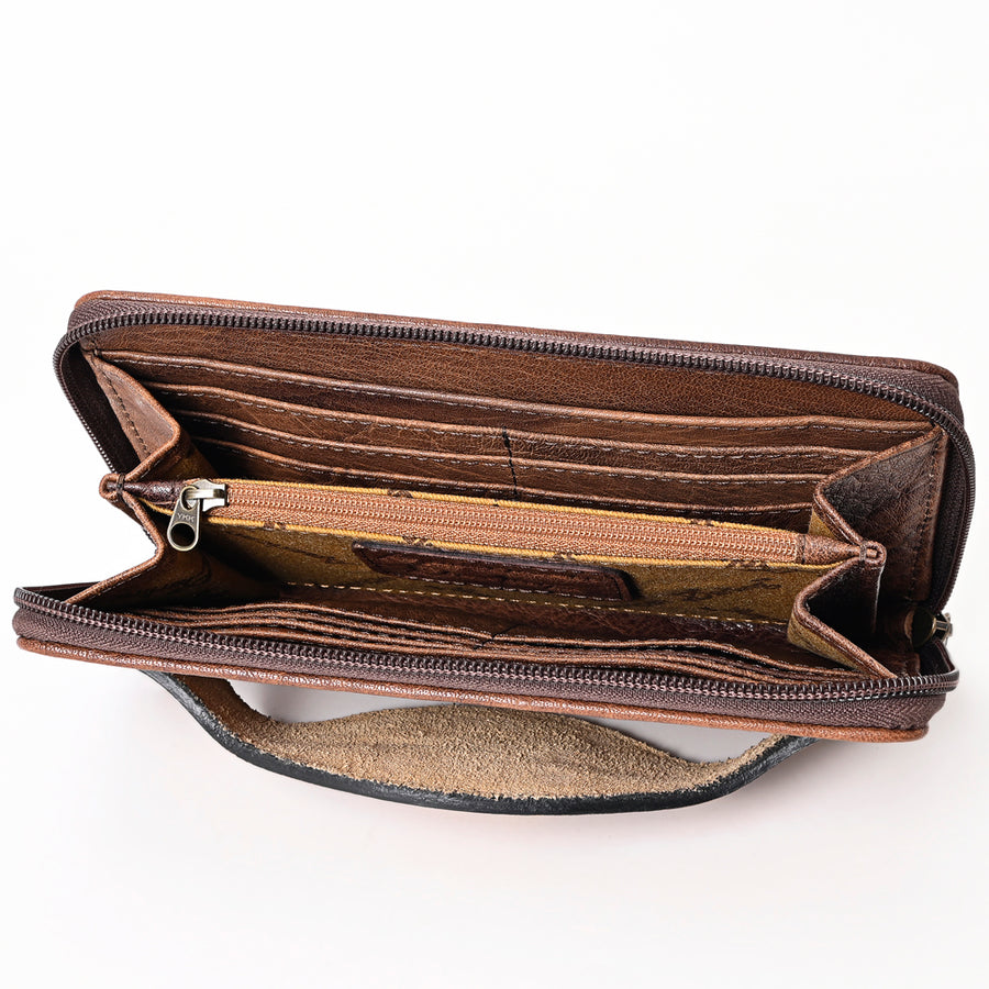 American Darling Western Leather Wallet Bag Crocodile Embossed Genuine Leather Hand Tooled 4.5in (H) X 8in (W)