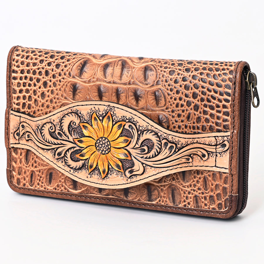 American Darling Western Leather Wallet Bag Crocodile Embossed Hand Tooled - Uhorse