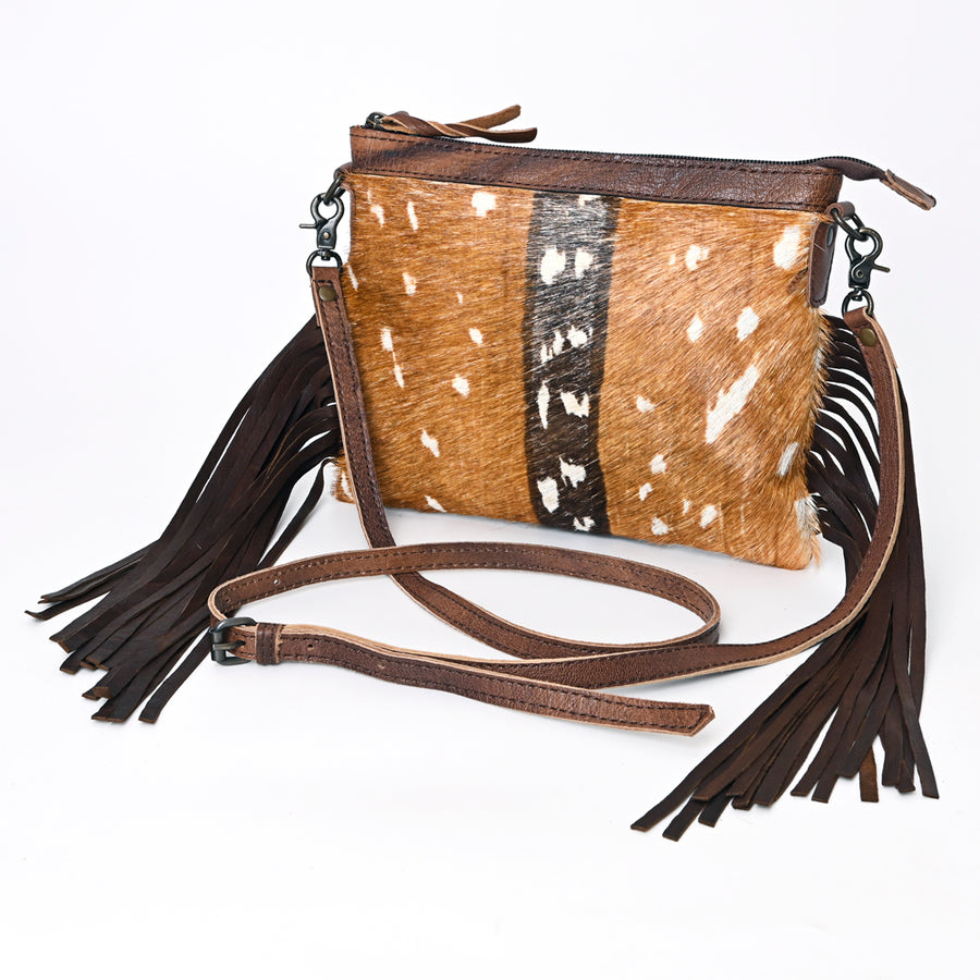American Darling Hair-On Cowhide Leather Western Crossbody Bag with Fringes - Uhorse
