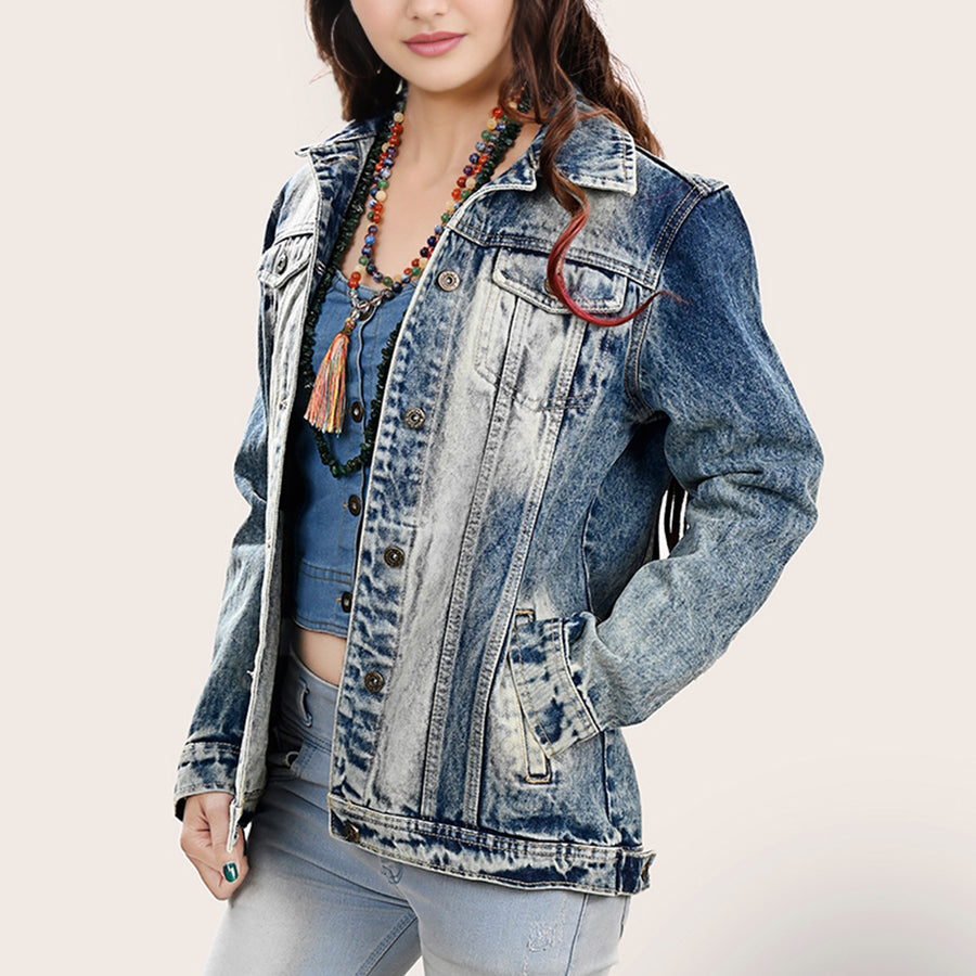 American Darling Genuine leather Hand tooled carved Women 100% cotton Denim jacket dress ladies girl | Shirt for