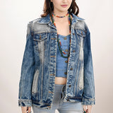 ADJKT019 Genuine leather Hand tooled hand carved Women 100% cotton Denim jacket dress ladies girl