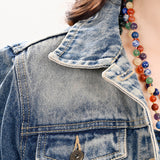 ADJKT023 Genuine leather Hand tooled hand carved Women 100% cotton Denim jacket dress ladies girl