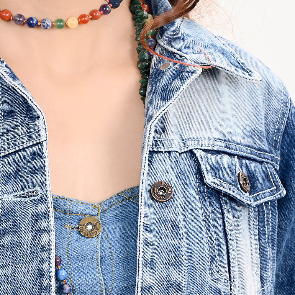 ADJKT026 Genuine leather Hand tooled hand carved Women 100% cotton Denim jacket dress ladies girl