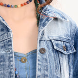 ADJKT026 Genuine leather Hand tooled hand carved Women 100% cotton Denim jacket dress ladies girl