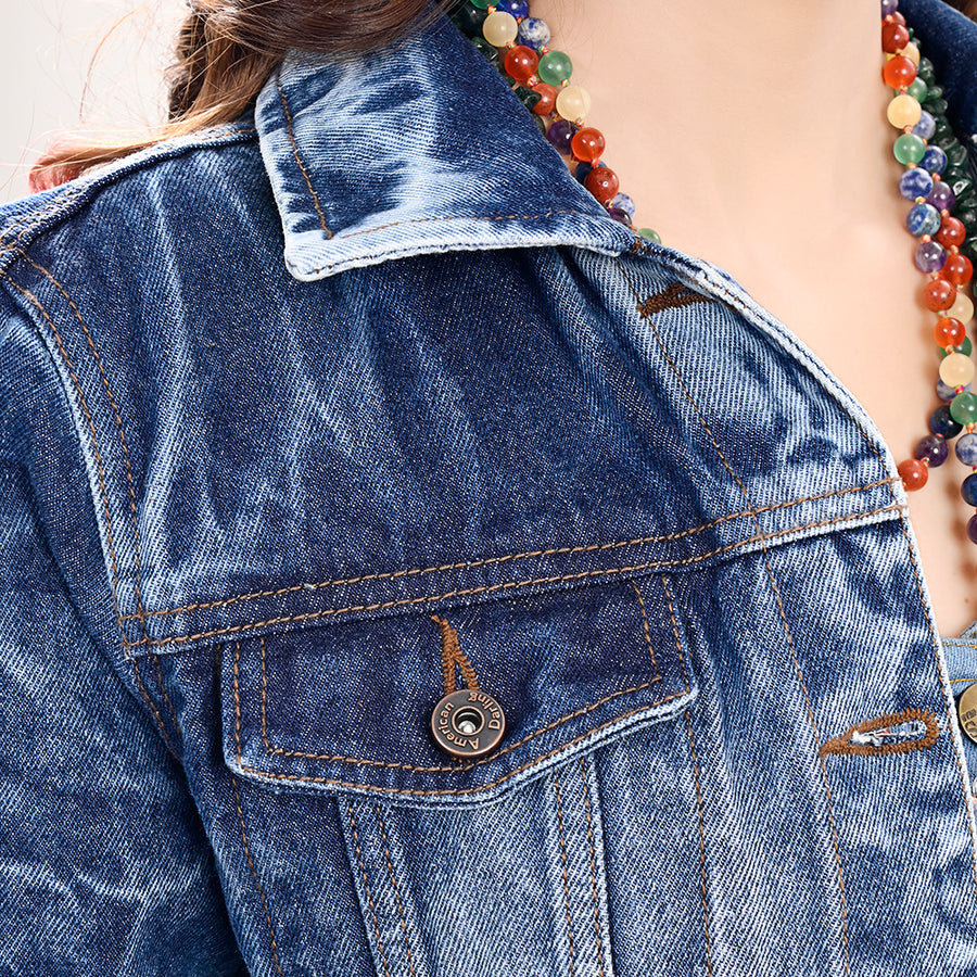 American Darling Genuine leather Hand tooled carved Women 100% cotton Denim jacket dress ladies girl | Shirt for
