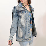 ADJKT031 Genuine leather Hand tooled hand carved Women 100% cotton Denim jacket dress ladies girl