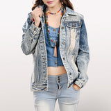 ADJKT031 Genuine leather Hand tooled hand carved Women 100% cotton Denim jacket dress ladies girl