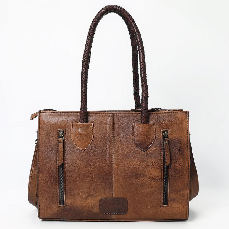 American Darling Western Tote Handcrafted from Genuine Leather | Tooled Sunflower & Turquoise Accents Crossbody Bag for Women