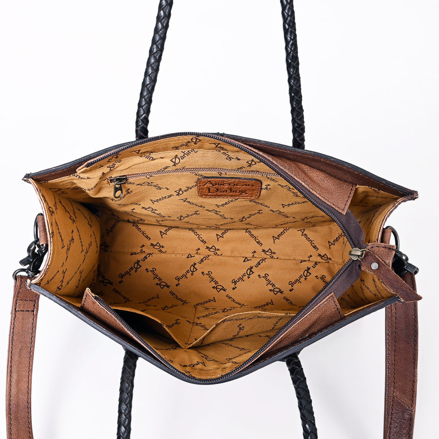 American Darling Western Tote Handcrafted from Genuine Leather | Tooled Sunflower & Turquoise Accents Crossbody Bag for Women
