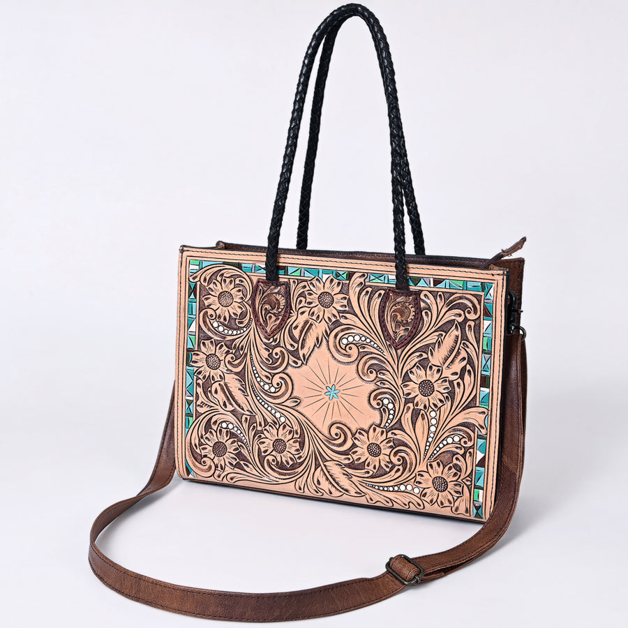 American Darling Floral Tooled Leather Tote | Western Crossbody Bag - Uhorse