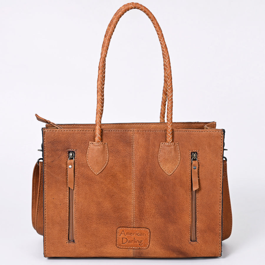 American Darling Western Tote Handcrafted from Genuine Leather | Tooled Sunflower & Turquoise Accents Crossbody Bag for Women