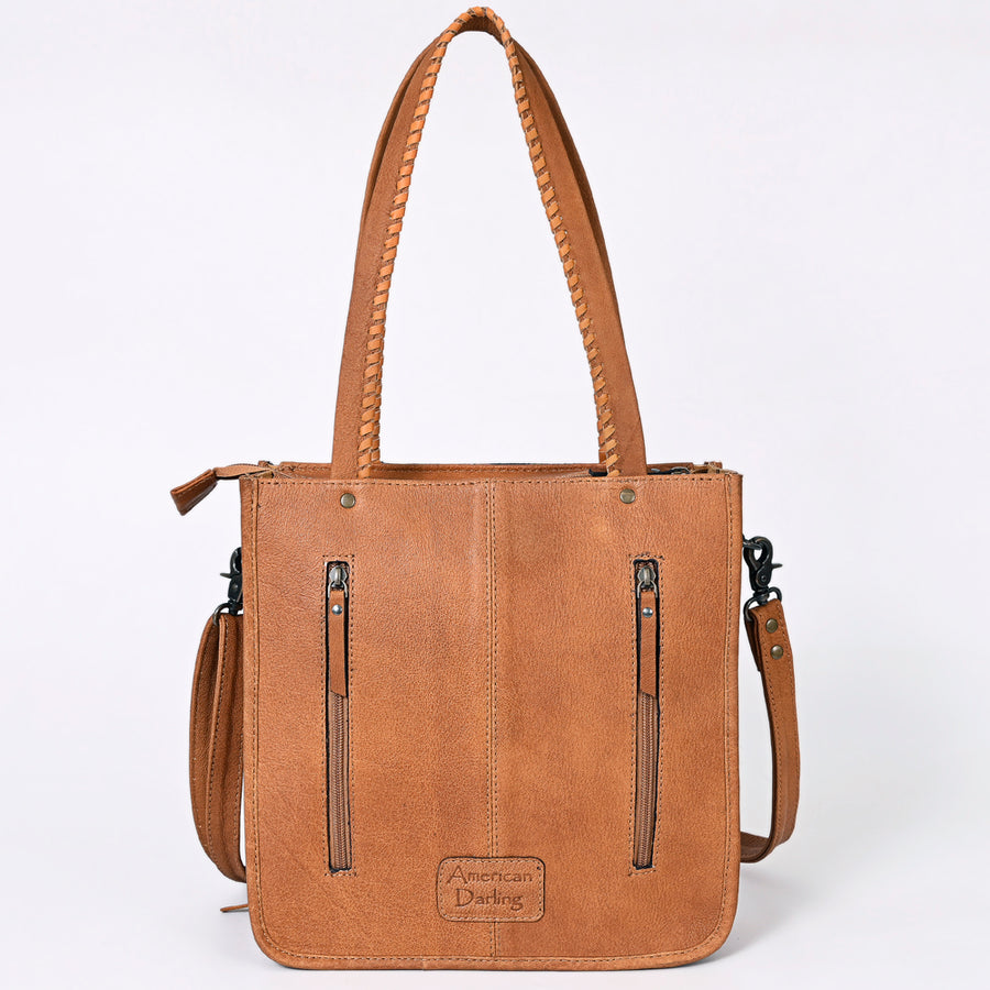 American Darling Western Tote Bag – Genuine Hair-on Cowhide and Leather, Hand-Tooled Floral Design with Long Fringes and Dual Carry Straps