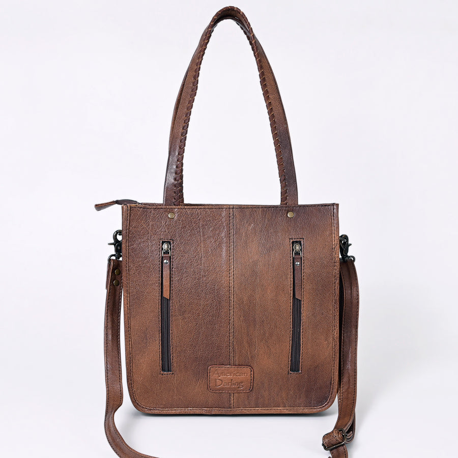 American Darling Western Tote Bag – Genuine Hair-on Cowhide and Leather, Hand-Tooled Floral Design with Long Fringes and Dual Carry Straps