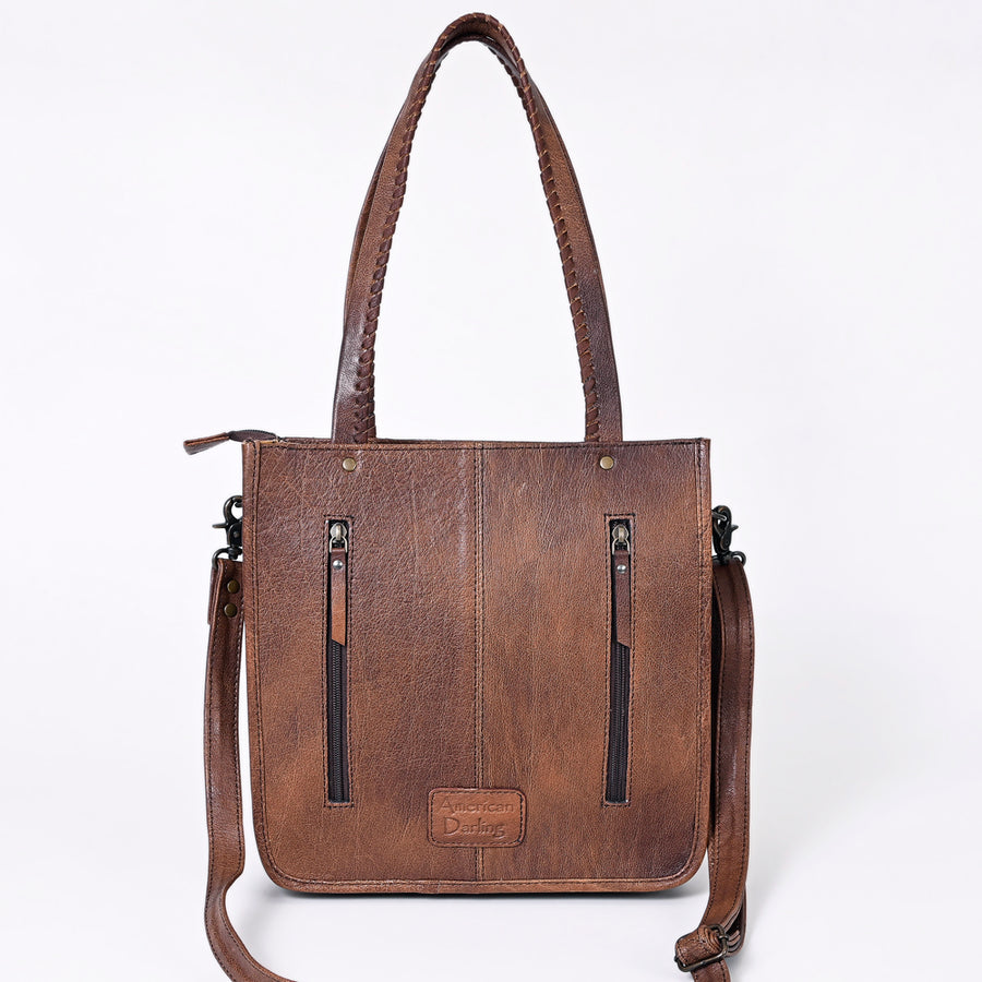American Darling Western Tote Bag – Genuine Hair-on Cowhide and Leather, Hand-Tooled Floral Design with Long Fringes and Dual Carry Straps
