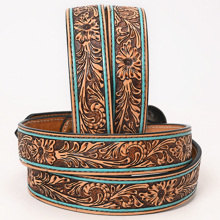 HILASON Western Genuine Leather Belt for Men Women Cowboy Cowgirl Handmade Unisex Full Grain Heavy Duty Floral Tooled